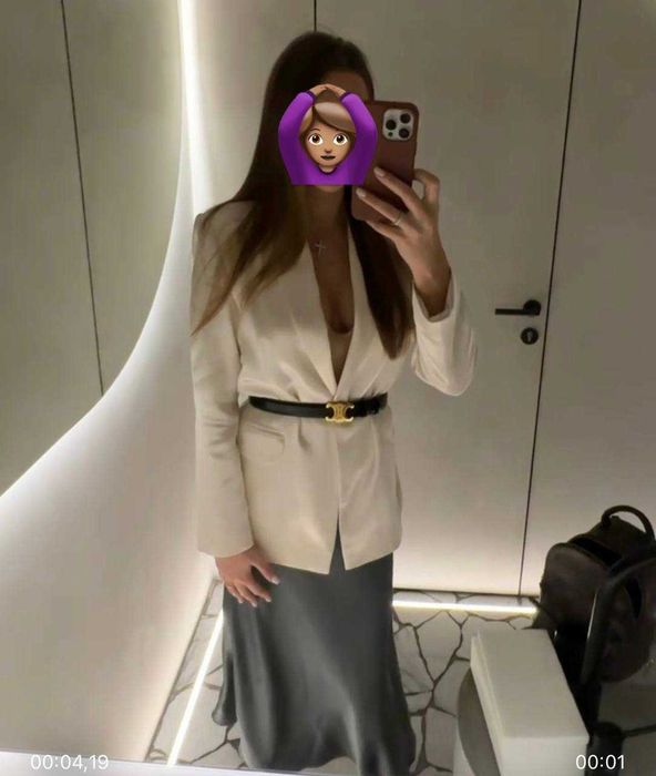 Сива сатенена миди пола, размер S/M