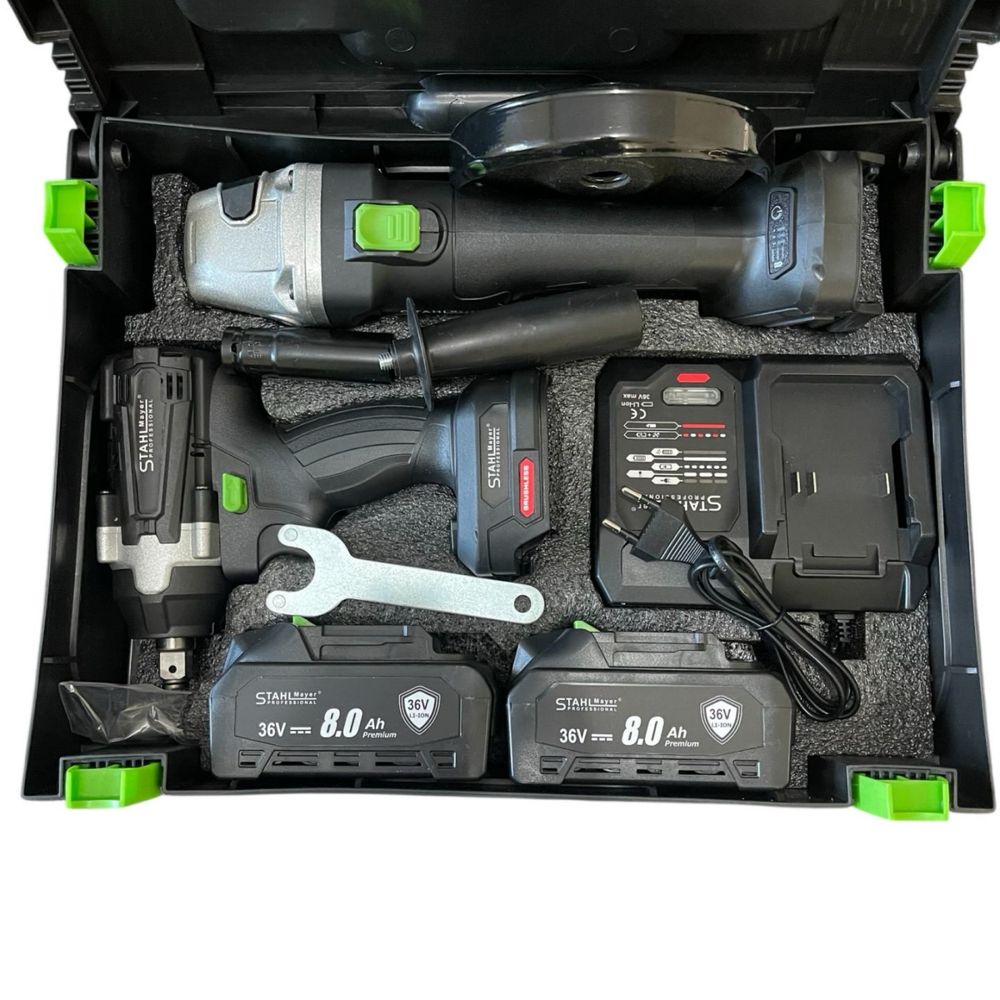 Комплект 2в1 Ударен Гайковерт и Ъглошлайф 36V 8.0A ,  STAHLMAYER