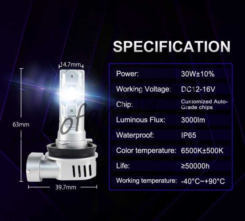 Ново! LED крушки 1:1 Original size H8/H11 Fan 30W 6000Lm Aluminium 12V