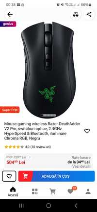 Mouse gaming wireless Razer DeathAdder V2 Pro, switchuri optice, 2.4GH