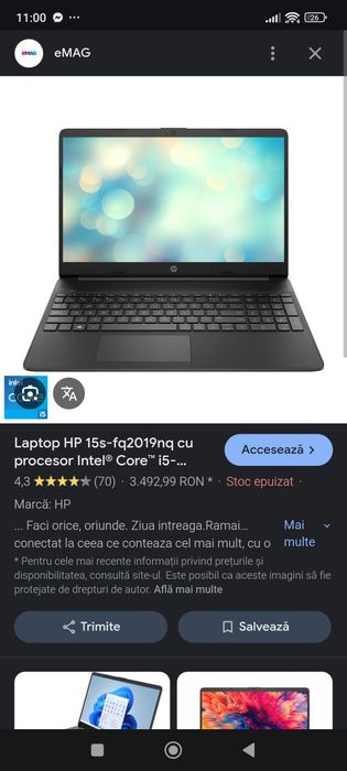 Vând laptop HP i5 gen 11 256ssd 8 GB RAM