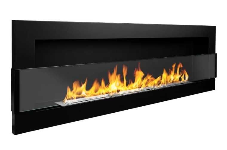 Semineu cu bioetanol cu sticla, 120 X 40 x 12 cm, negru structural mat