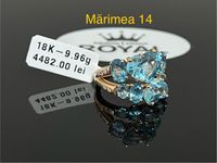 Bijuteria Royal CB : Inel aur 18K cu acvamarine si diamante 9,96 gr.