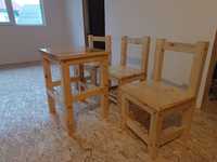 Set masa + 3 scaune lemn .