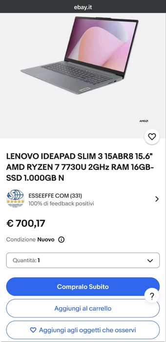 Laptop Lenovo Slim 3 15ABR8 Ryzen7 16GB 1TB NVMe Nou  Transport Inclus
