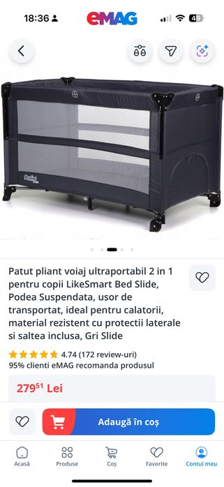 Patut pliant voiaj ultraportabil 2 in 1 pentru copii LikeSmart Bed
