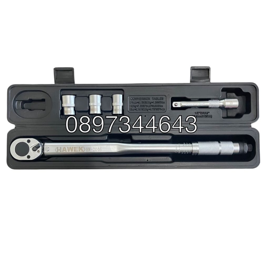 Динаметричен ключ  1/2" 28-210Nm, с вложки и удулжение  , HAWEK