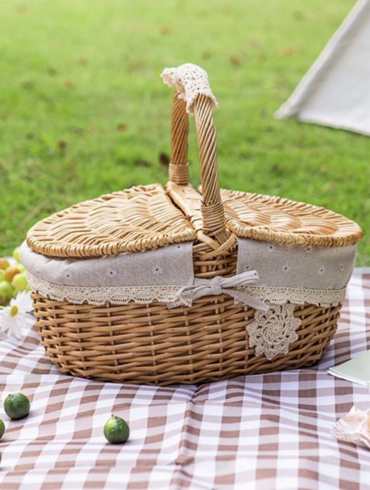 Корзина плетеная, с крышкой, для пикника, пасха, барбекю