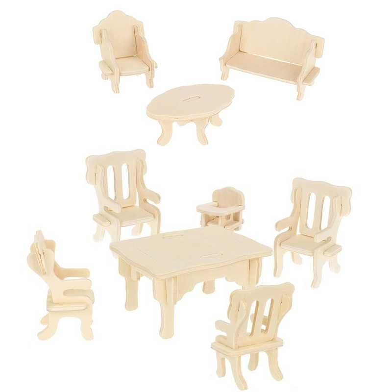 Дървени детски мебели за кукли 34 части - Направи си сам