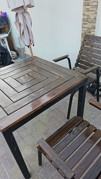 Set gradina, masa + 4 scaune lemn