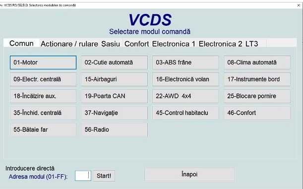 Interfata diagnoza VAG COM / VCDS 18.9 in limba romana si engleza