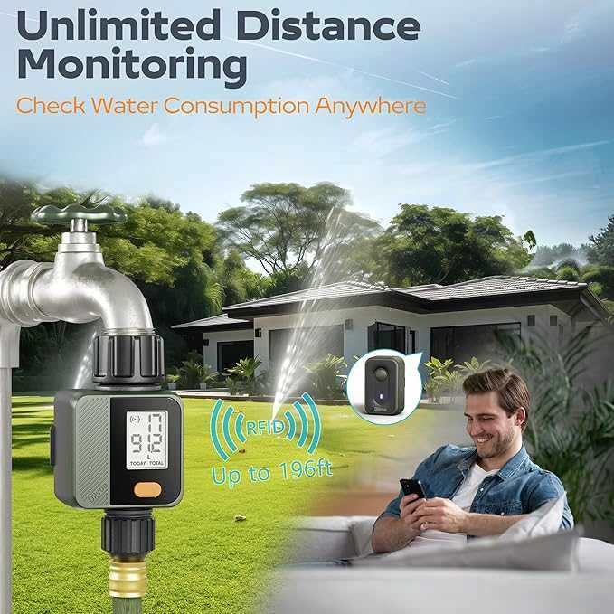 Diivoo 2бр. Интелигентен градински водомер с Wi-Fi хъб, 4 режима