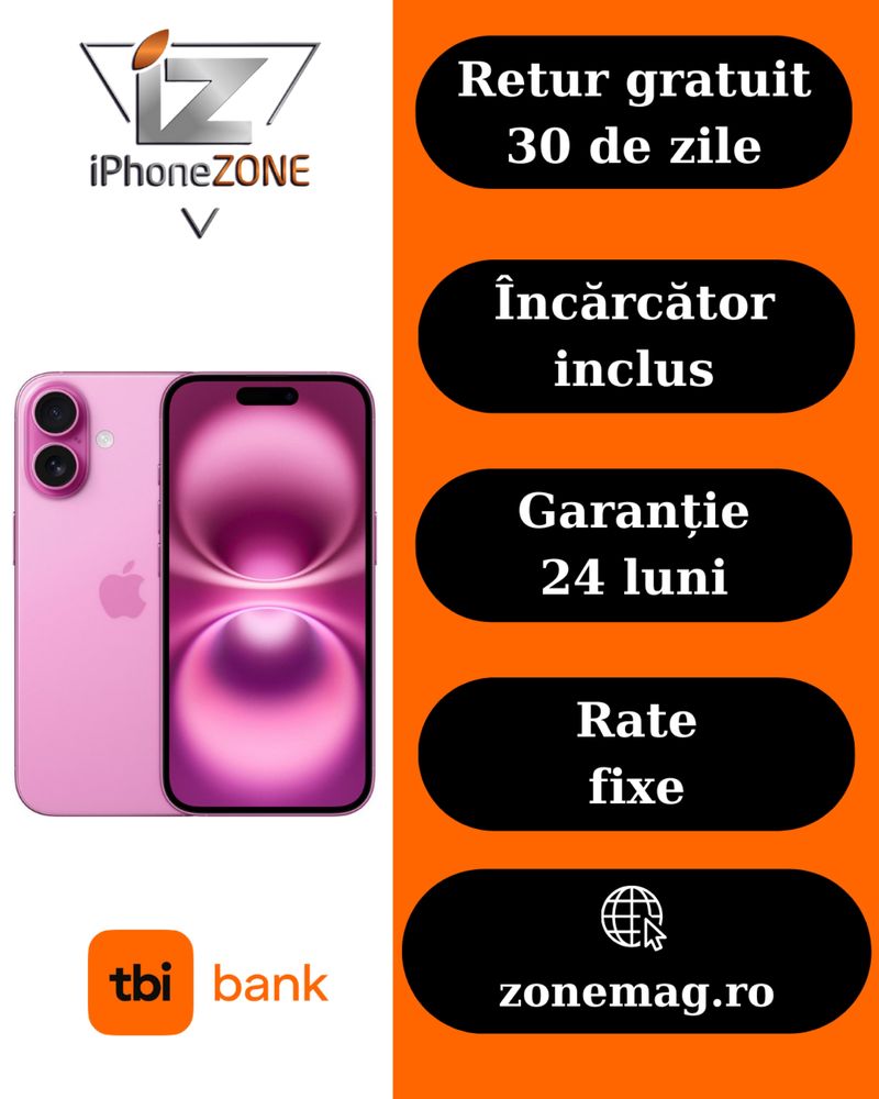 Magazin vinde iphone 16 128gb 100% 27 cicluri Garantie 24 luni Grad A