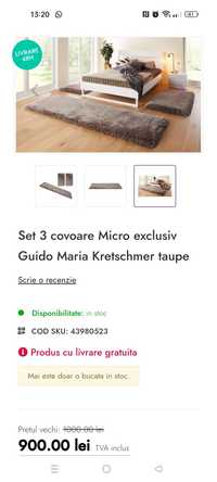 Descriere Set 3 covoare Micro exclusiv Guido Maria Kretschmer taupe