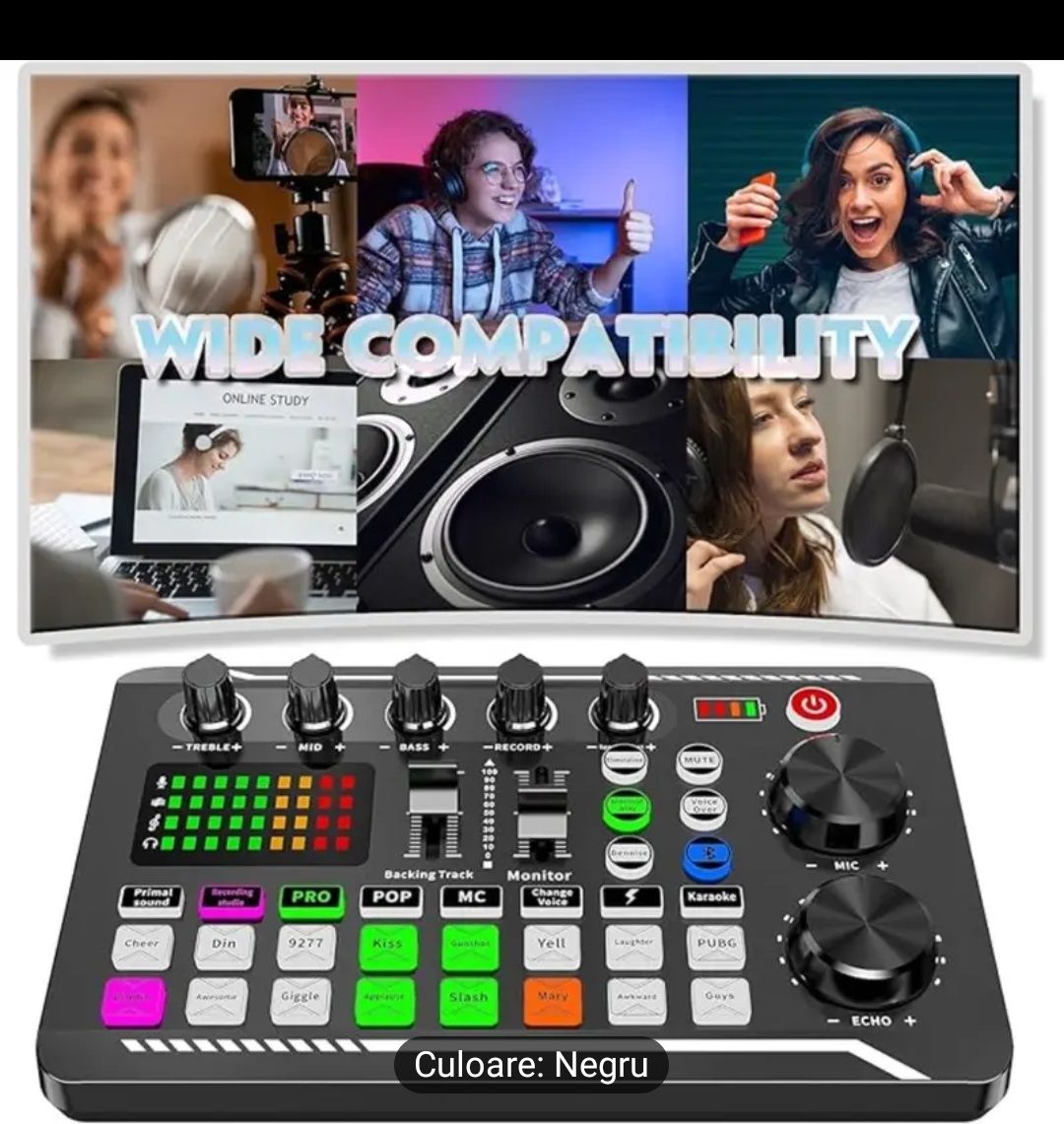 Mixer Audio Bluetooth Consola DJ Podcast Live Efecte de sunet și voce
