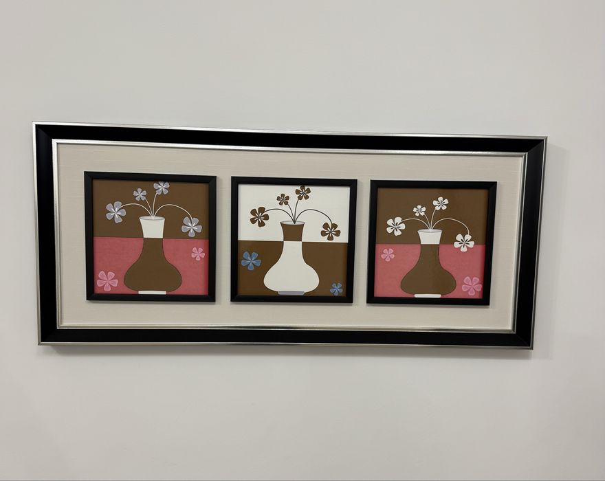 Голяма декоративна картина – триптих с вази и цветя - 106×45 см.