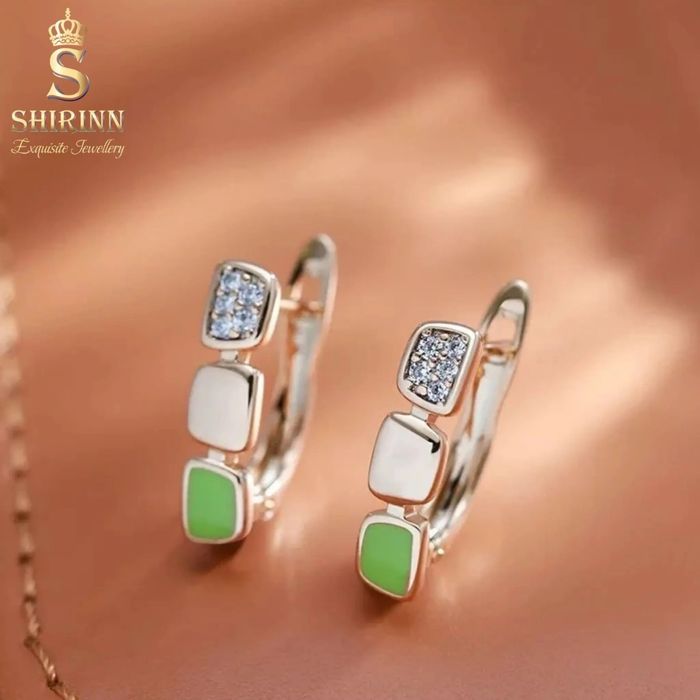 Cercei Delicati Light Green, placați cu aur roz 14k