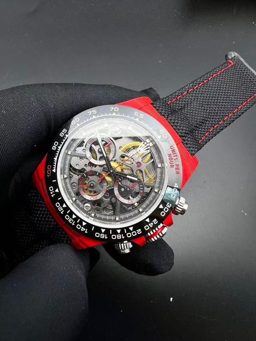 Ceas Rolex Daytona Cosmograph – skeleton, curea textilă roșu/negru