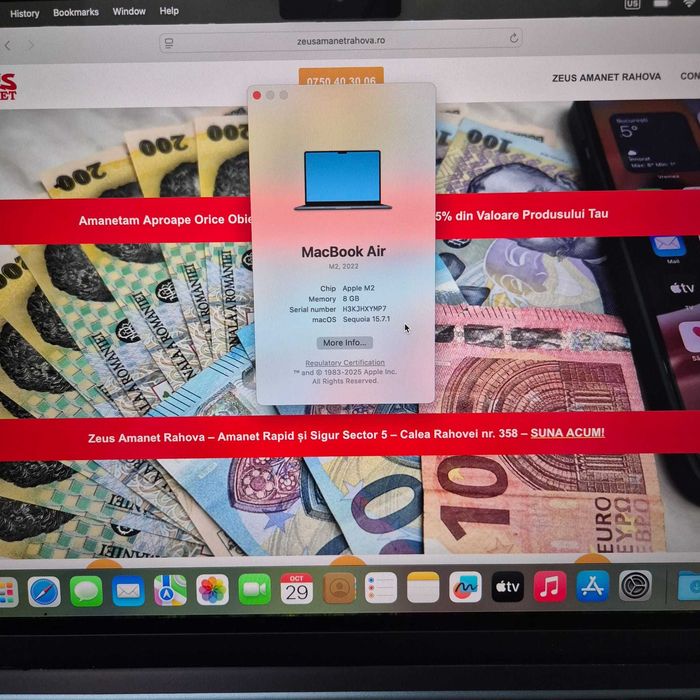 Laptop Apple MacBook Air M2 2022 8gb 250gb Blue 20 cicluri Zeus 33920