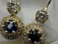 Cercei cu Diamante si Safire Aur 14 k