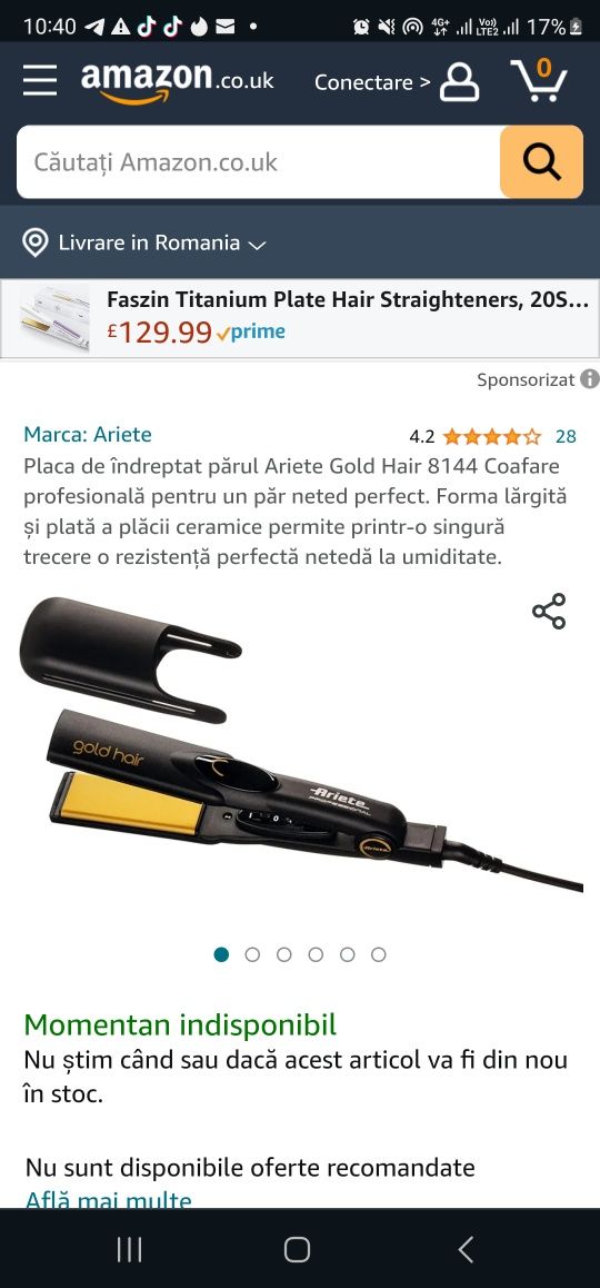 Placa de îndreptat părul Ariete Gold Hair 8144 Coafare profesională pe