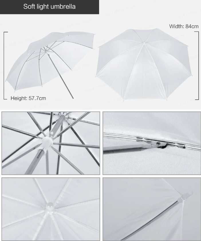 Чадър бял дифузен или сребрист отражателен чадър за фотография , 83см