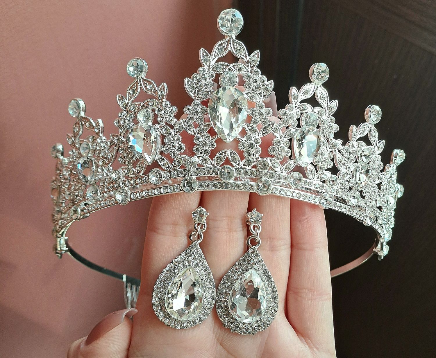 Coroană mireasă cercei candelabru set bijuterii nuntă cercei mireasa