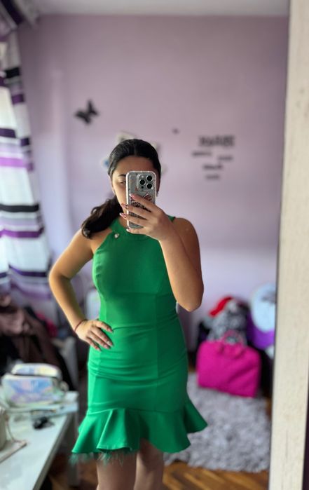 Зелена рокля с пера LUCY