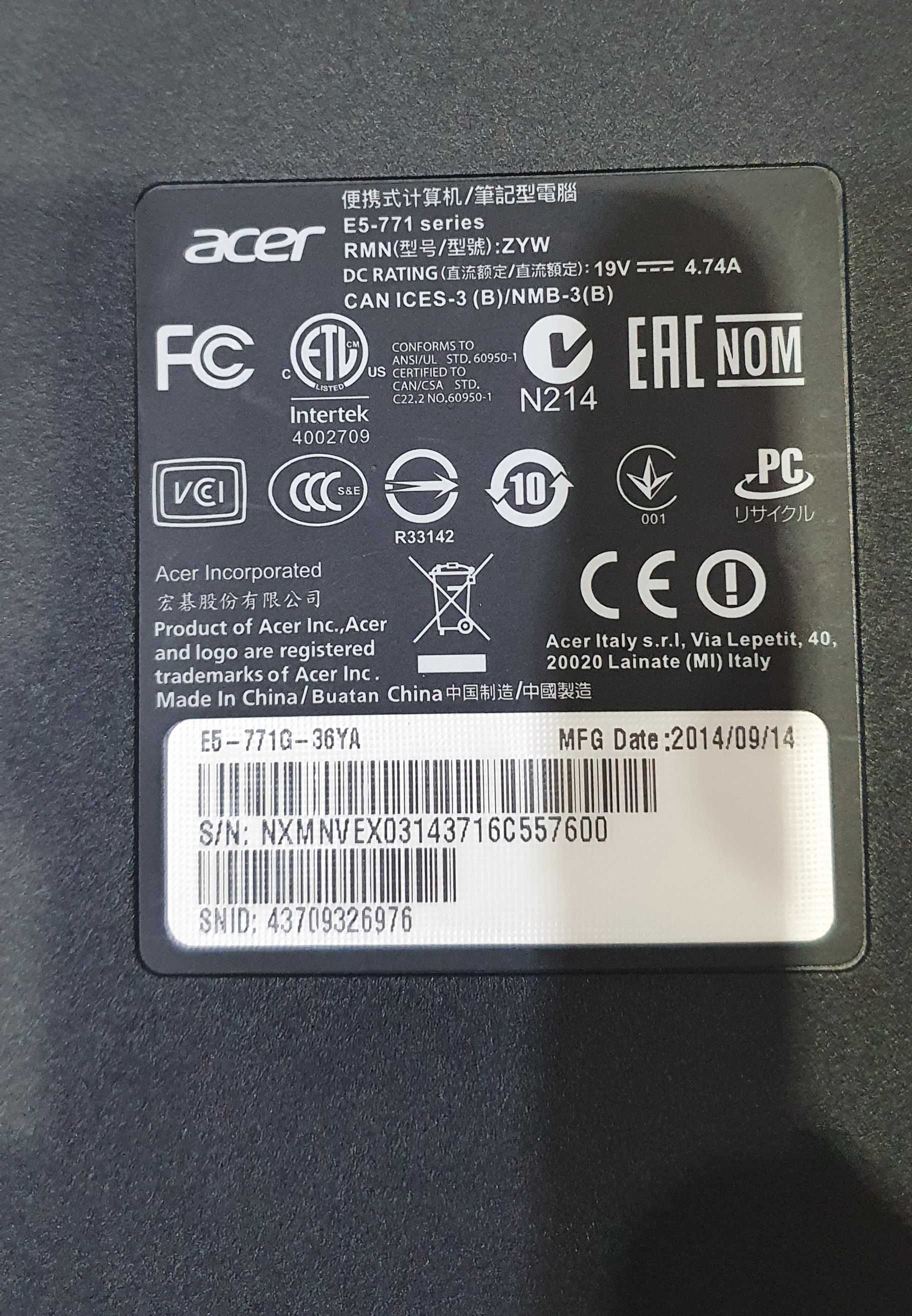 Лаптоп Acer Aspire E5-771G-36YA На Части Цената е за ЦЕЛИЯ ЛАПТОП