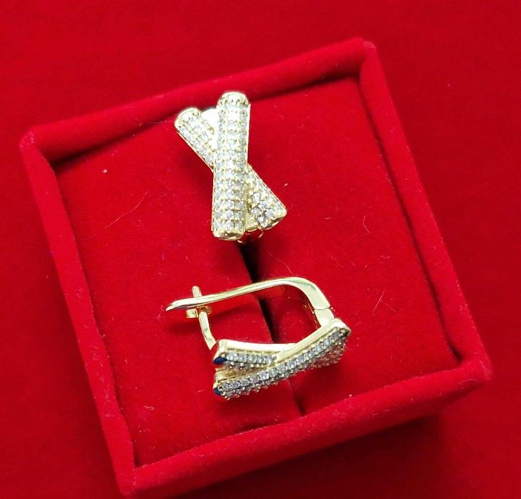 GP89,cercei placati aur 14k,incuietoare sigura, model superb,zirconii