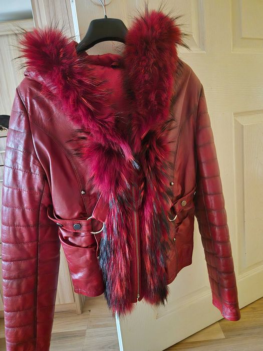 Кожено яке с естествен косъм