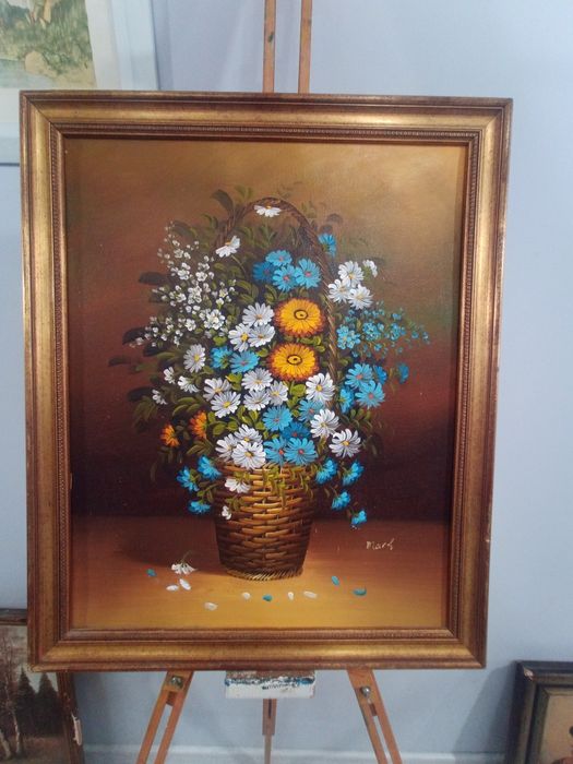 Картина маслени бои "Кошница с Пролетни Цветя"