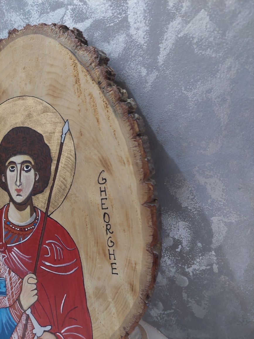 Icoană Sf Gheorghe pictată pe lemn