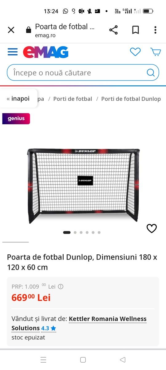 Poarta Dunlop Noua 180x120 cm