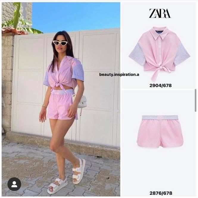 Zara летен комплект от две части в млечно розово