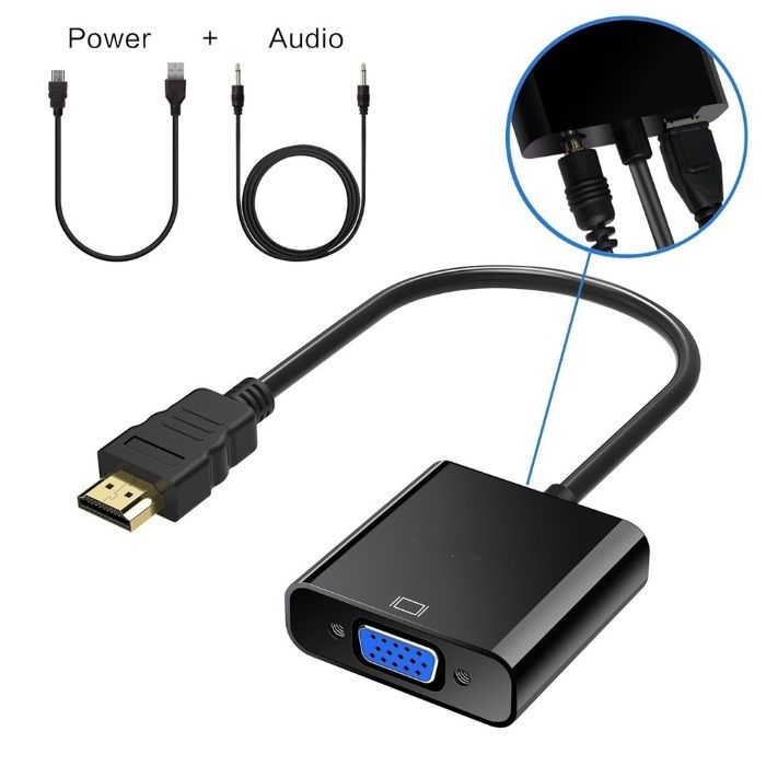 Adaptor convertor HDMI la VGA + cablu audio + alimentare PC XBOX PS4