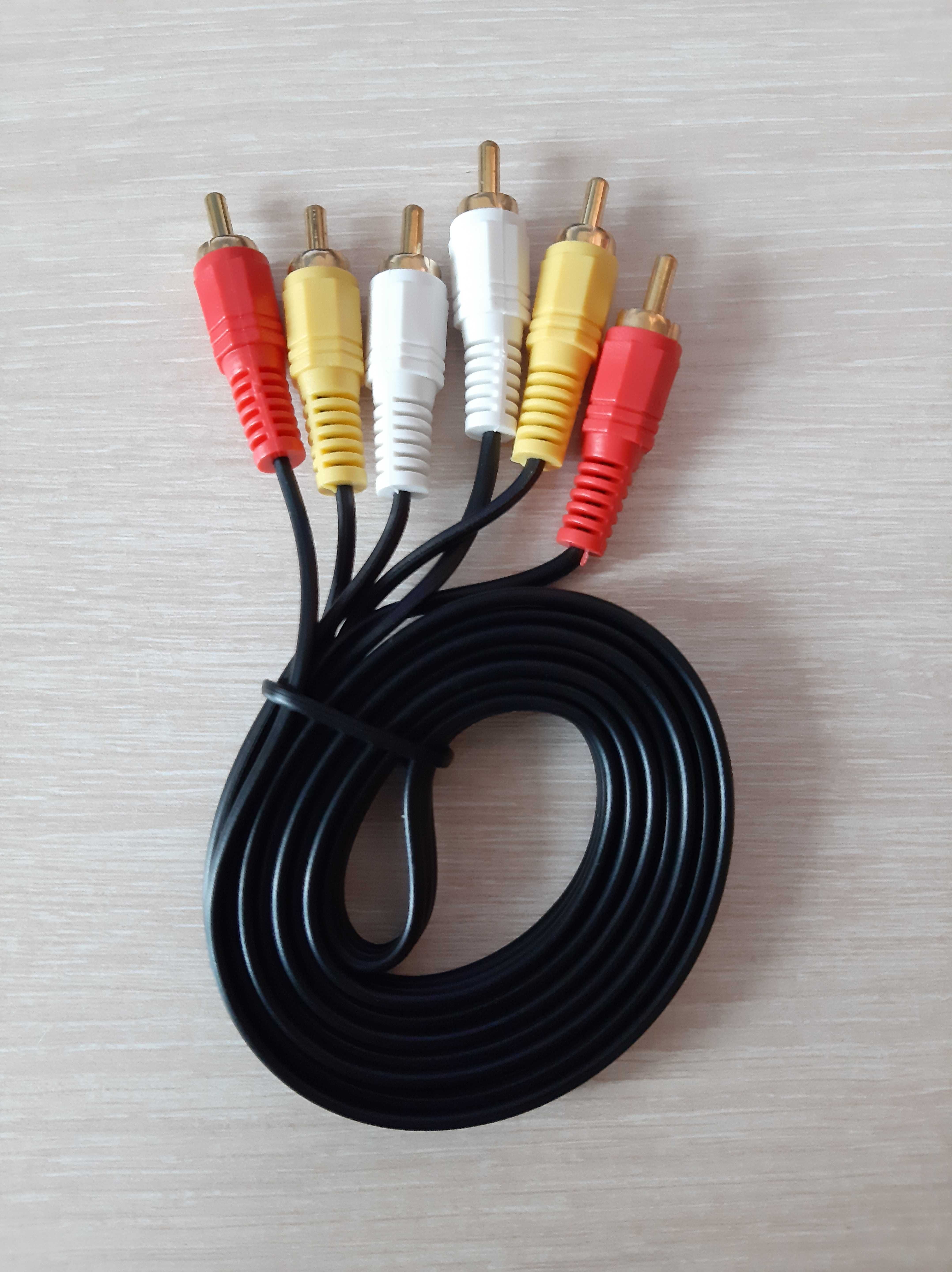 AV кабель 3 и 5 метров 3×RCA для усилителя, телевизора и прочего