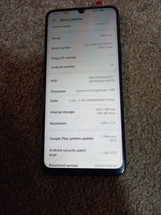 Honor x7  ,128gb +6gb Ram