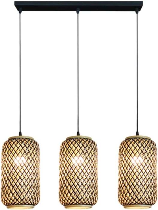 Ретро бамбук плетен висящa лампи Полилей винтидж, черна основа 221
