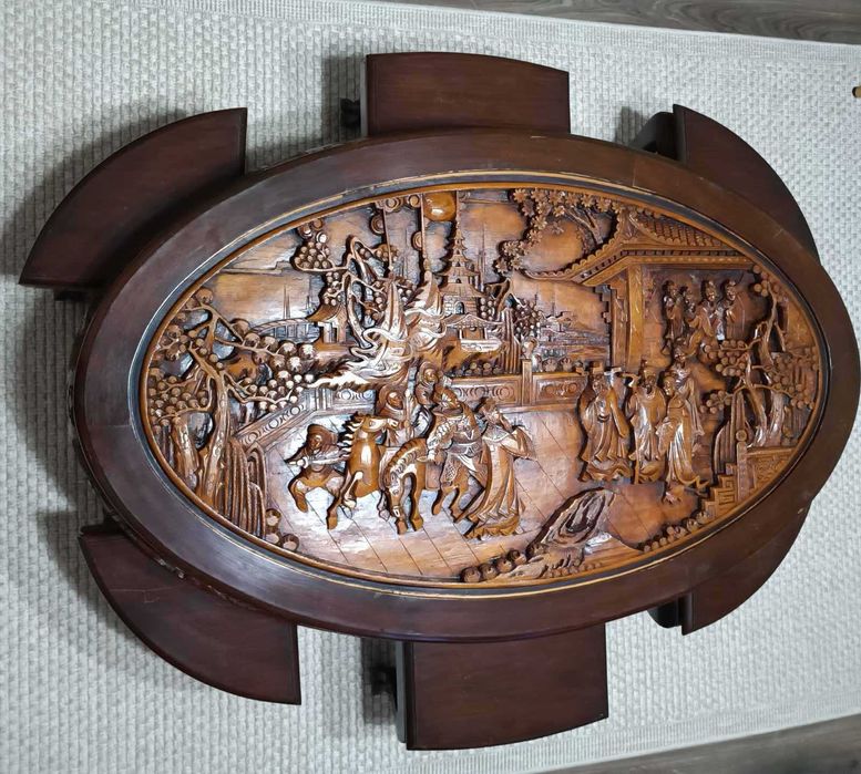 Антикварна японска маса с 6 стола от черешово дърво