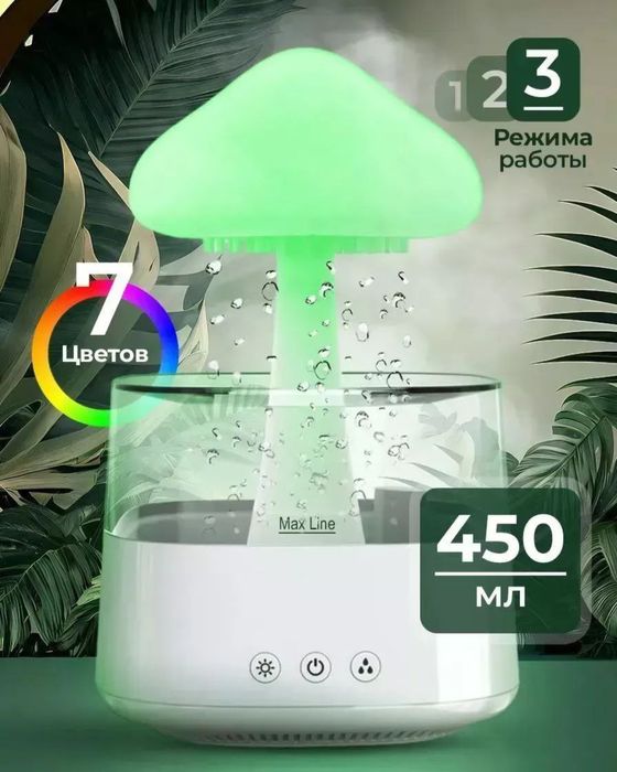 Увлажнитель воздуха гриб с эффектом дождя с пультом