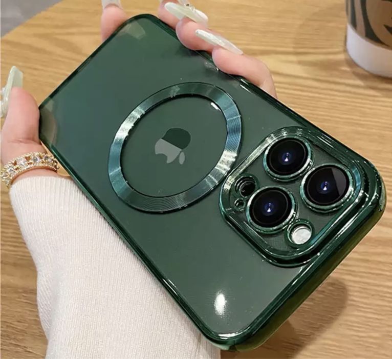 Husa Silicon Steel Frame Cerc Magsafe Iphone 14/15/16E/17 PRO MAX PLUS