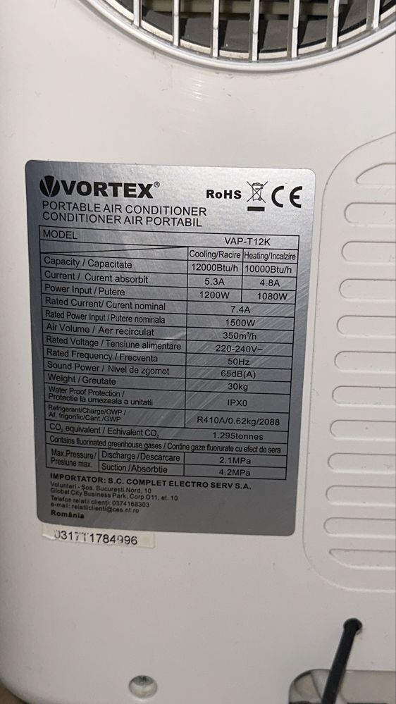 Aer Conditionat Portabil VORTEX 12000BTU