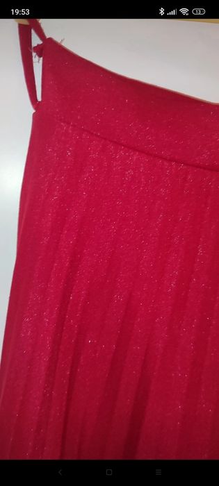 Fustiță midi plisată, Roșu purpuriu, bandă lată pe talie