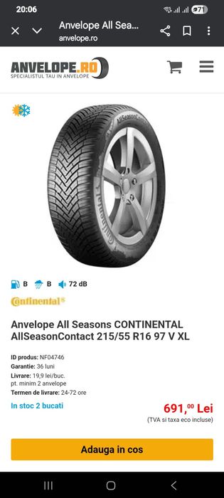 215 55 16 Continental All season 97V XL