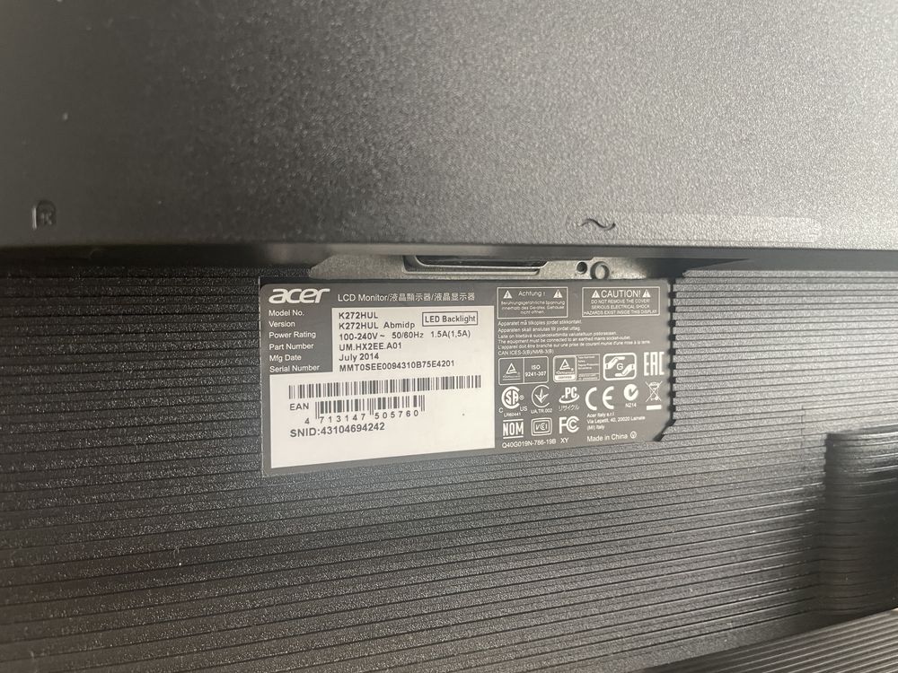 27” монитор Acer K272HUL / IPS QHD