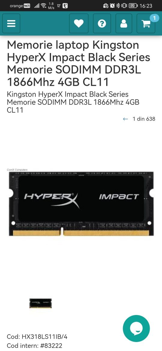 Memorie laptop Kingston HyperX Impact Black Series SODIMM DDR3L