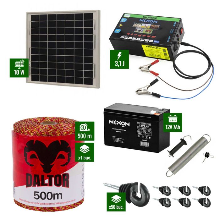 Pachet gard electric cu Panou solar 3,1J putere și 500m Fir 90Kg