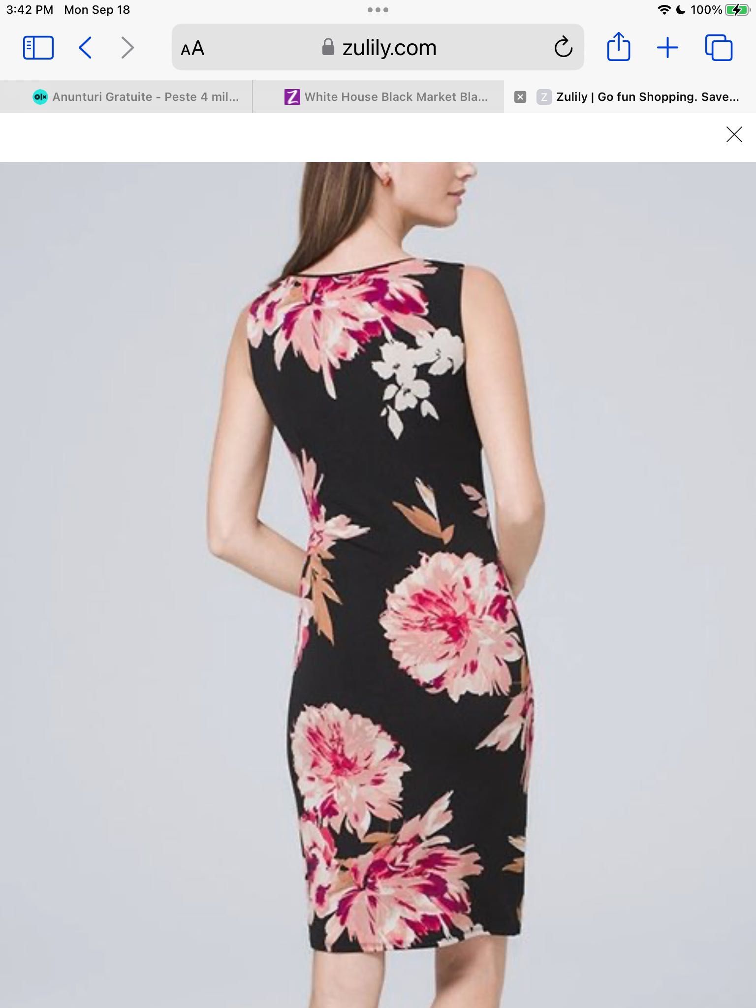 Vând rochie White House/Black Market, noua, mărime 34/35, negru-floral