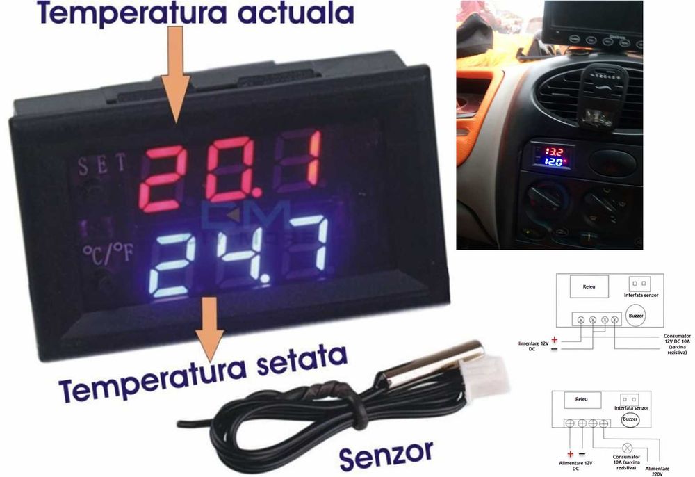 Termostat digital, regulator temperatura -50/+110 12V Nou ambalat!